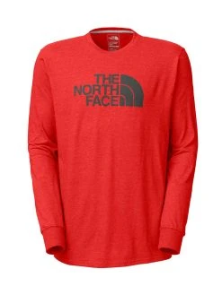 The North Face Men's Long Sleeve Half Dome Logo Tee -The North Face Online the north face half dome long sleeve t shirt pompeian red heather asphalt grey front 52005e8e 1afa 4f44 b775 5b0ccdfcc6dc